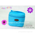 Sky Blue Zipper Top Fabric Cosmetic Bag with Handle in Concise Style